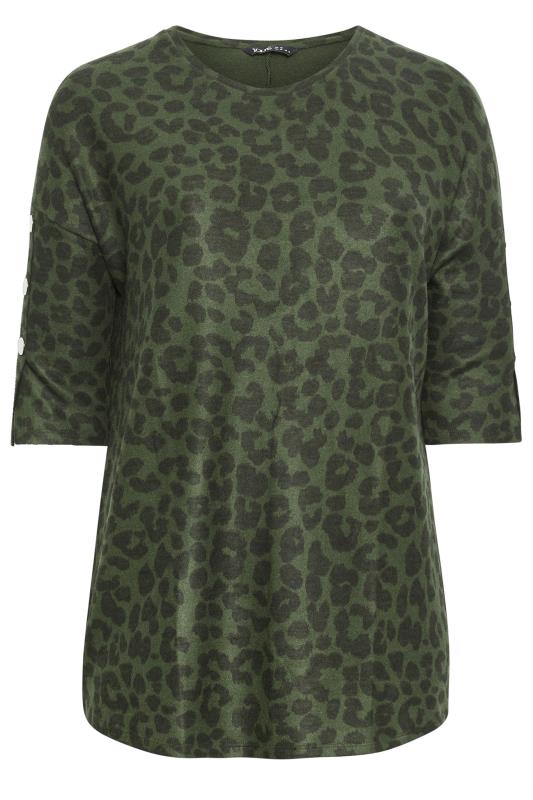 YOURS Plus Size Khaki Green Leopard Print Soft Touch Top | Yours Clothing 5