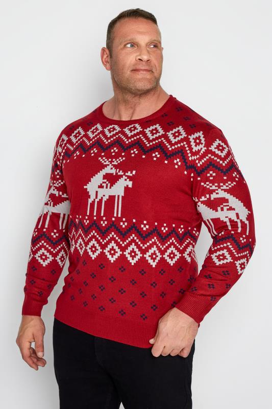 Plus Size  KAM Red Reindeer Knitted Christmas Jumper