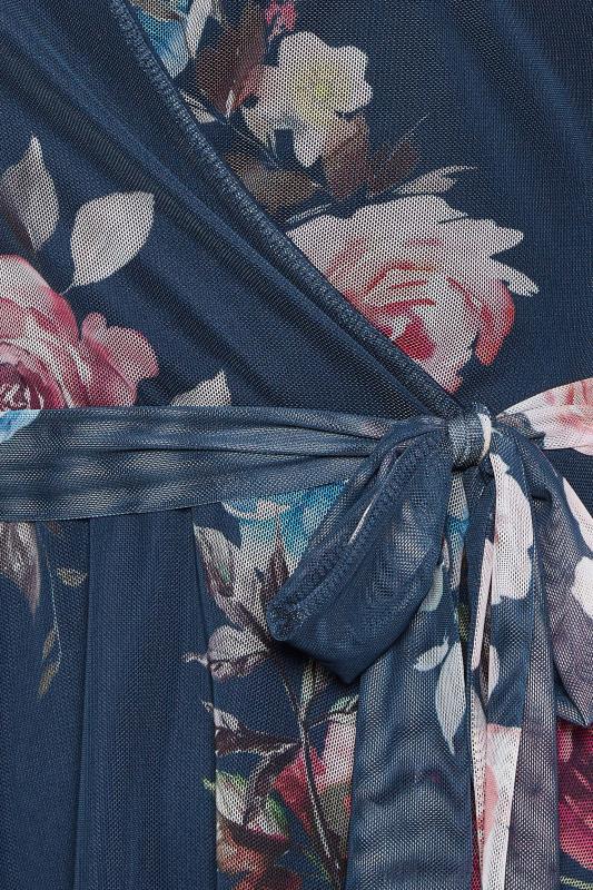 YOURS PETITE Plus Size Navy Blue Floral Print Mesh Midi Wrap Dress | Yours Clothing 5