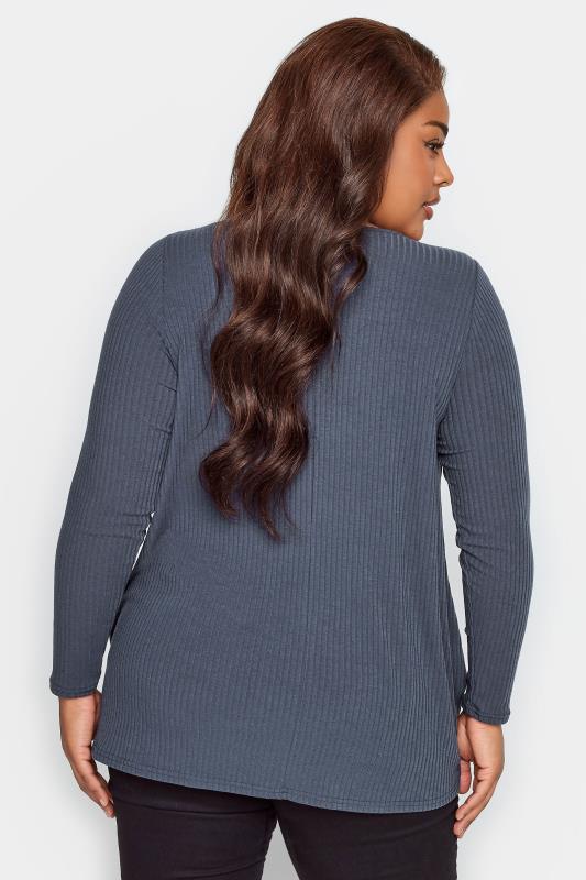 YOURS Plus Size Grey Ribbed Long Sleeve Swing Top | Yours Clothing 3