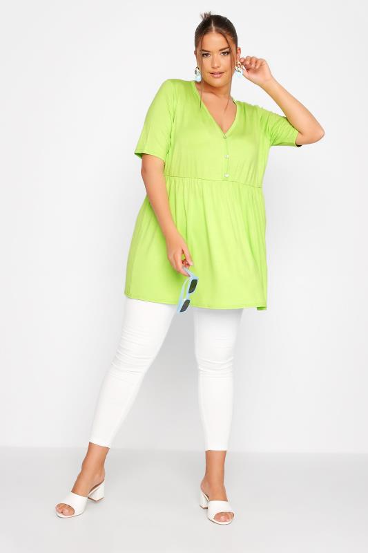 LIMITED COLLECTION Plus Size Lime Green Button Through Smock Tunic Top | Yours Clothing 2