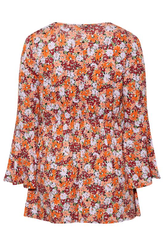 LIMITED COLLECTION Plus Size Orange Floral Print Wrap Top | Yours Clothing 7