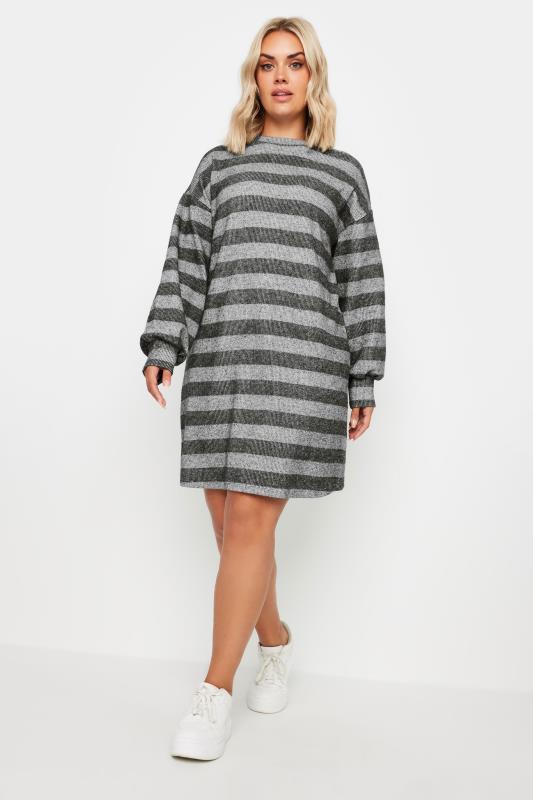 YOURS Plus Size Grey Stripe Soft Touch Jumper | Yours Clothing 2