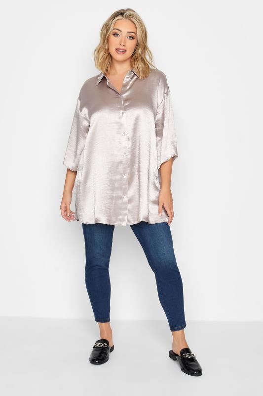 YOURS Curve Plus Size Light Pink Satin Shirt | Yours Clothing  2