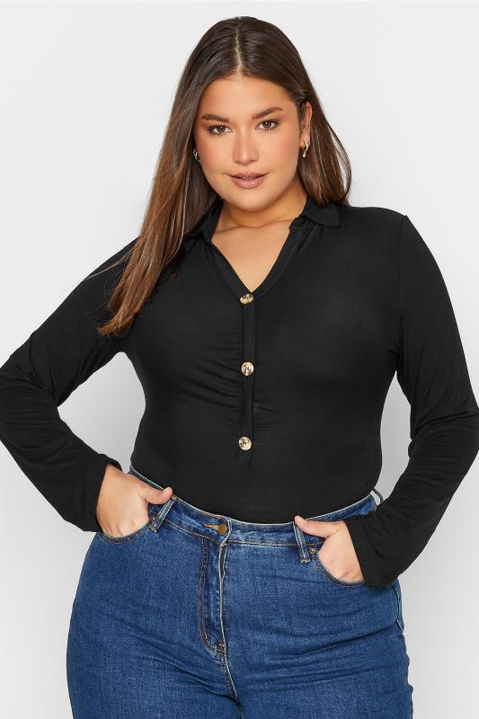  LTS Tall Black Ruched Long Sleeve Bodysuit