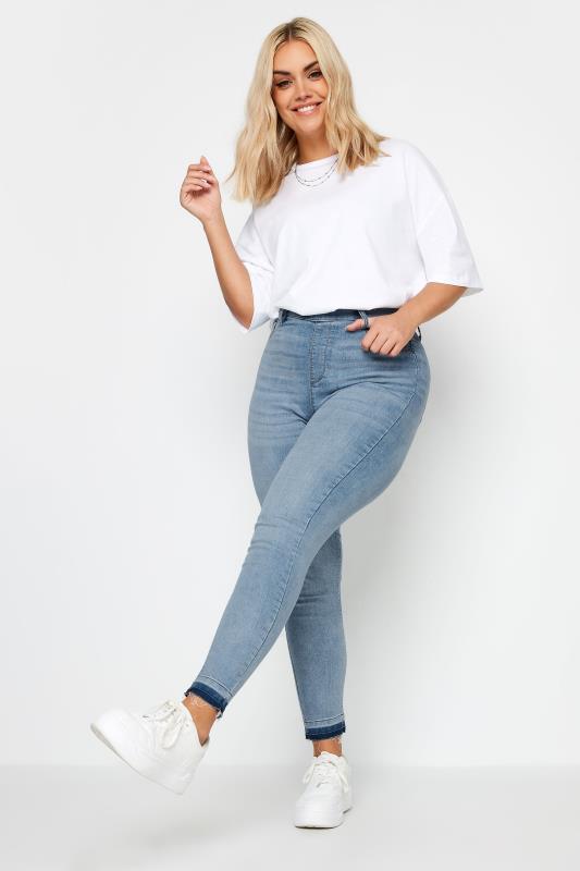 YOURS FOR GOOD Plus Size Light Blue Turn Up GRACE Jeggings | Yours Clothing 2