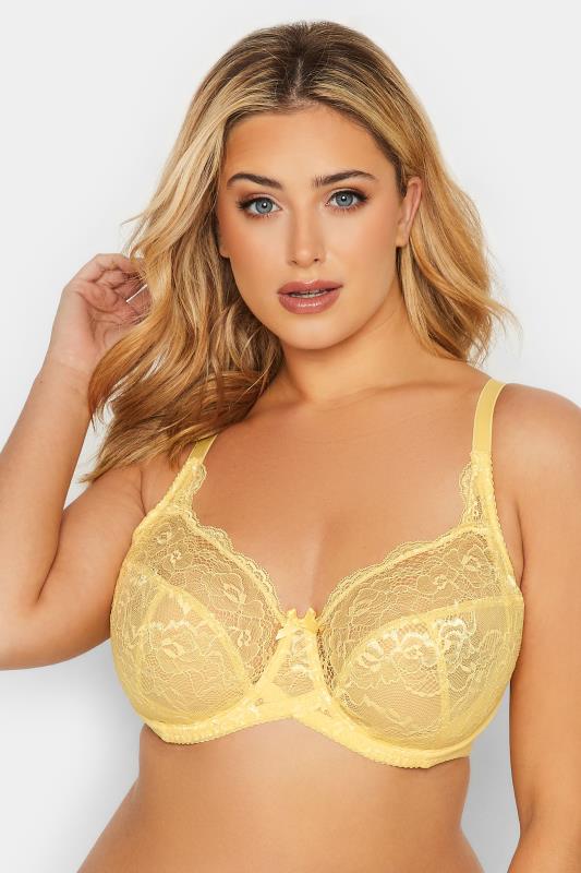  Grande Taille YOURS Yellow Stretch Lace Non-Padded Underwired Balcony Bra
