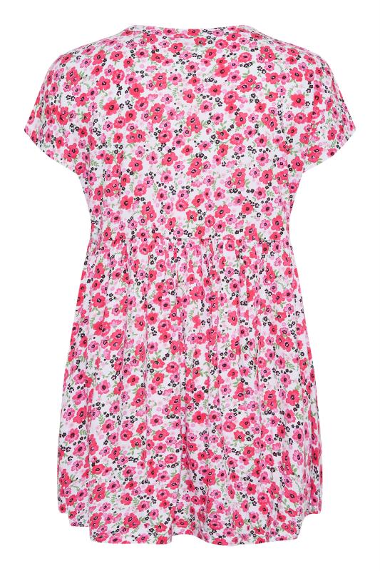 Plus Size Pink Floral Print Button Through Smock Top | Yours Clothing  7