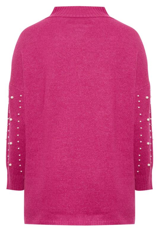 YOURS LUXURY Plus Size Pink Pearl Embellished Batwing Jumper | Yours Clothing 8