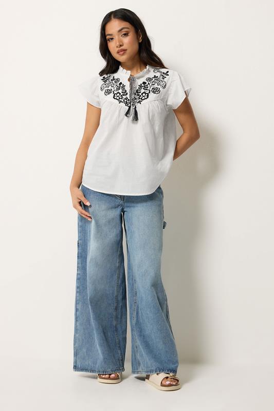 PixieGirl Petite Women's White Cotton Embroidered Blouse | PixieGirl 2