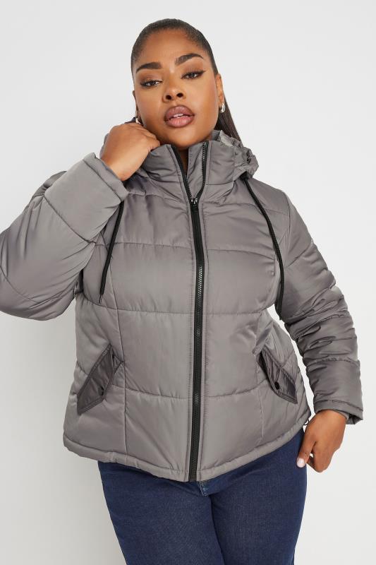 YOURS Curve Grey Boxy Short Padded Coat Yours Clothing