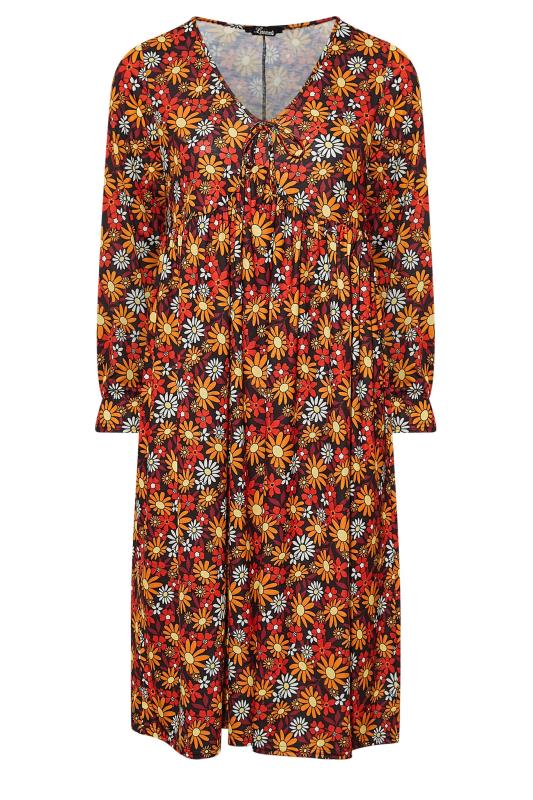 LIMITED COLLECTION Plus Size Orange Retro Floral Print Dress | Yours Clothing 6