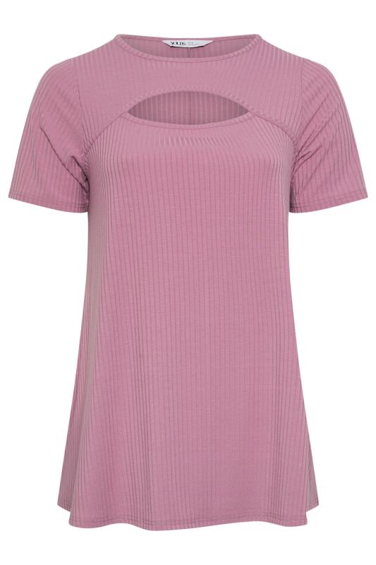 YOURS Plus Size Pink Ribbed Cut Out T-Shirt | Yours Clothing 5