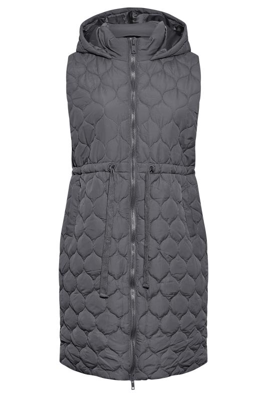 Plus Size Grey Quilted Midi Hooded Gilet | Yours Clothing 7