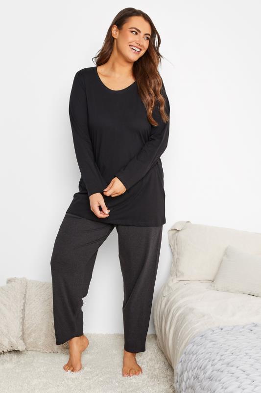 2 PACK Curve Black Long Sleeve Pyjama Tops | Yours Clothing 3