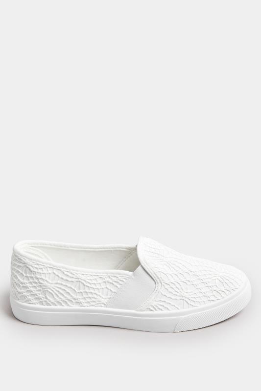 White Broderie Anglaise Slip-On Trainers In Wide E Fit | Yours Clothing 3