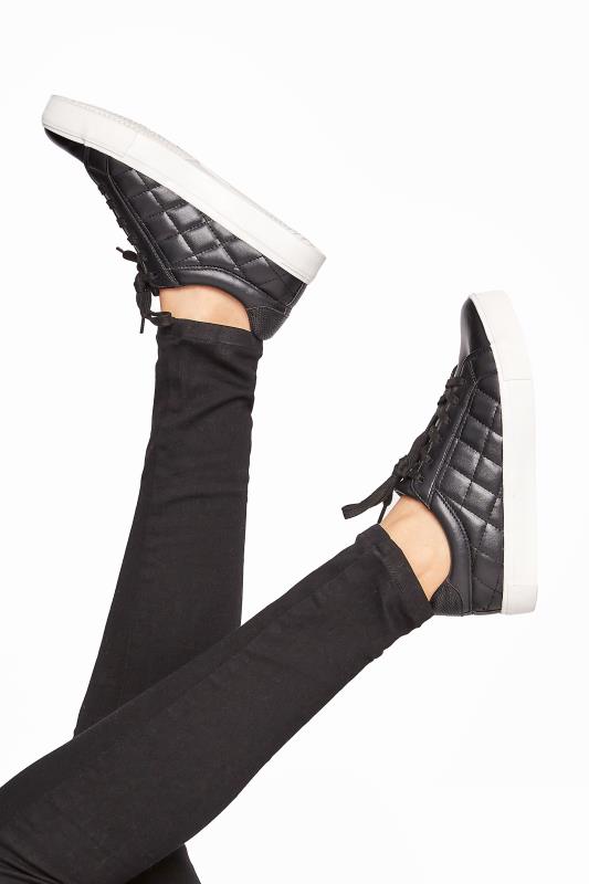 LTS Black Quilted Trainers In Standard Fit | Long Tall Sally 1