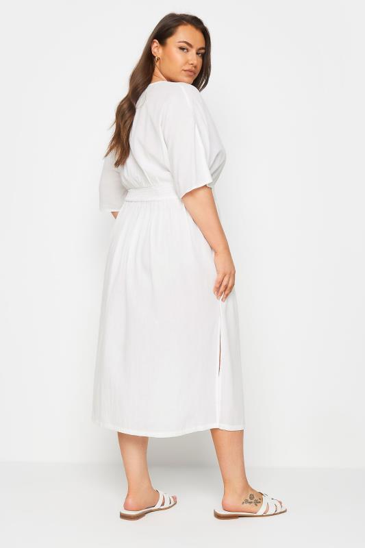 YOURS Plus Size White Linen Shirred Midaxi Dress | Yours Clothing 3