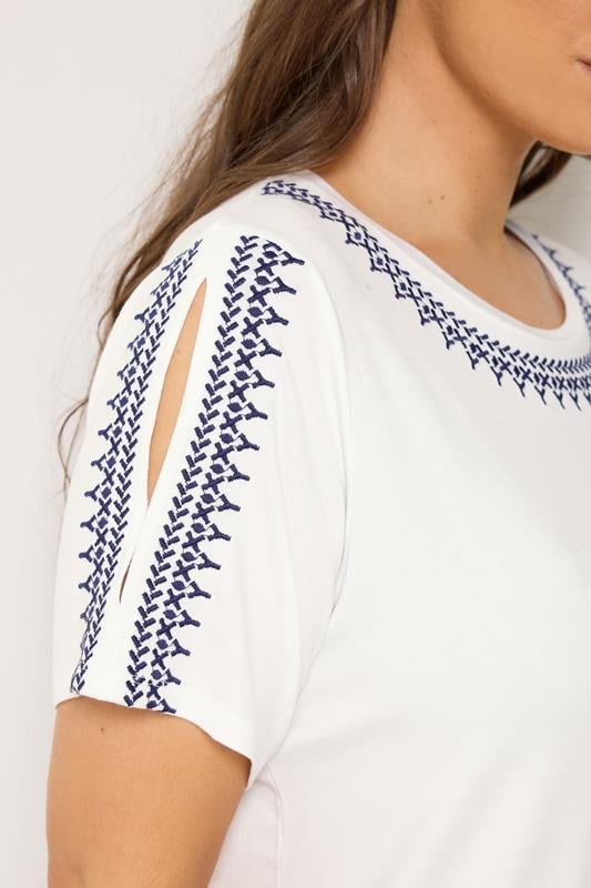 YOURS Plus Size White Embroidered T-Shirt | Yours Clothing 4
