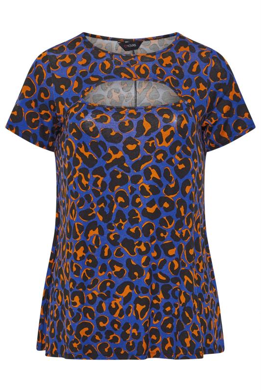 Plus Size Blue Leopard Print Cut Out Top | Yours Clothing  6