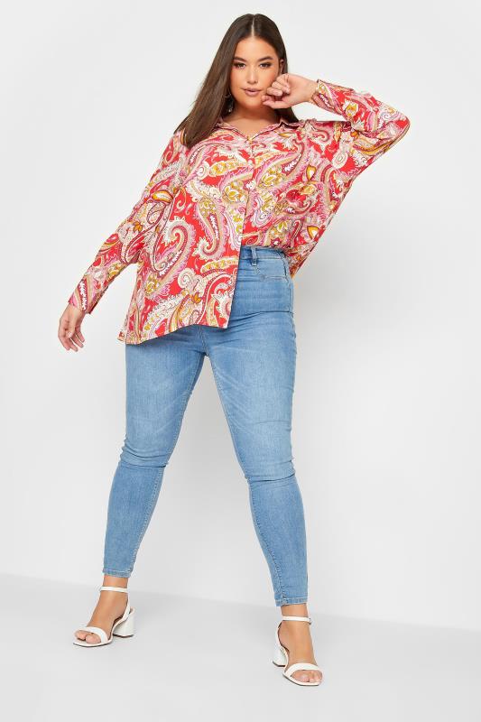YOURS Curve Plus Size Pink Paisley Print Long Sleeve Shirt | Yours Clothing  2