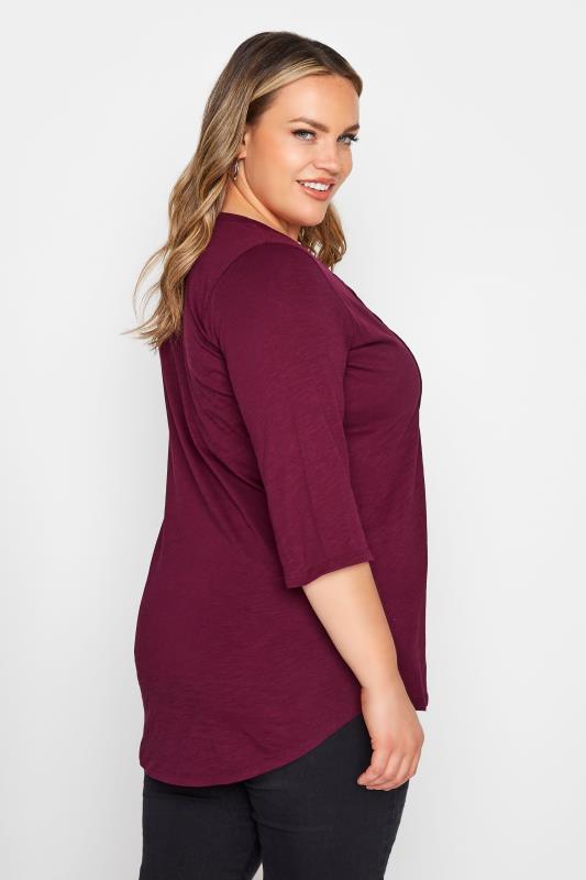 Plus Size Plum Purple Pintuck Henley Top | Yours Clothing 3