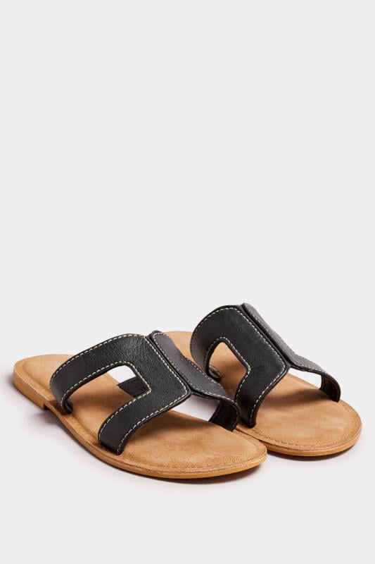 LTS Black Leather Cut Out Mule Sandals In Standard Fit | Long Tall Sally 2