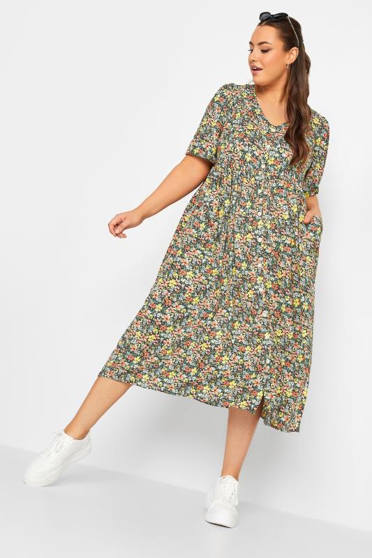 Plus Size  LIMITED COLLECTION Curve Yellow Floral Drop Pocket Smock Dress