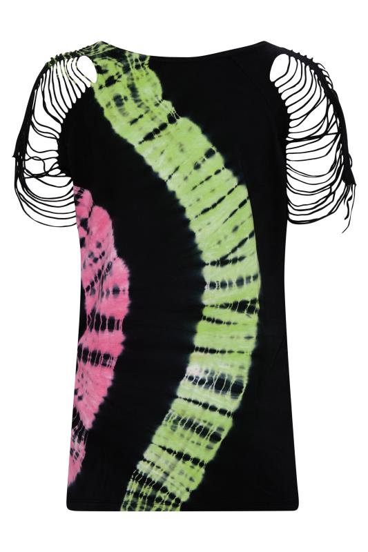 Curve Black Swirl Tie Dye Shredded Shoulder Top 7