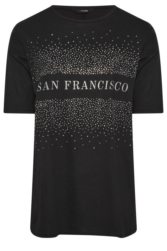 YOURS Plus Size Curve Black 'San Francisco' Slogan Sequin T-Shirt | Yours Clothing 6