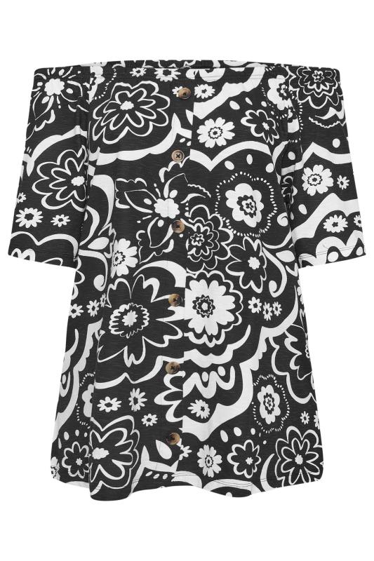 YOURS Plus Size Black Floral Print Bardot Top | Yours Clothing 6