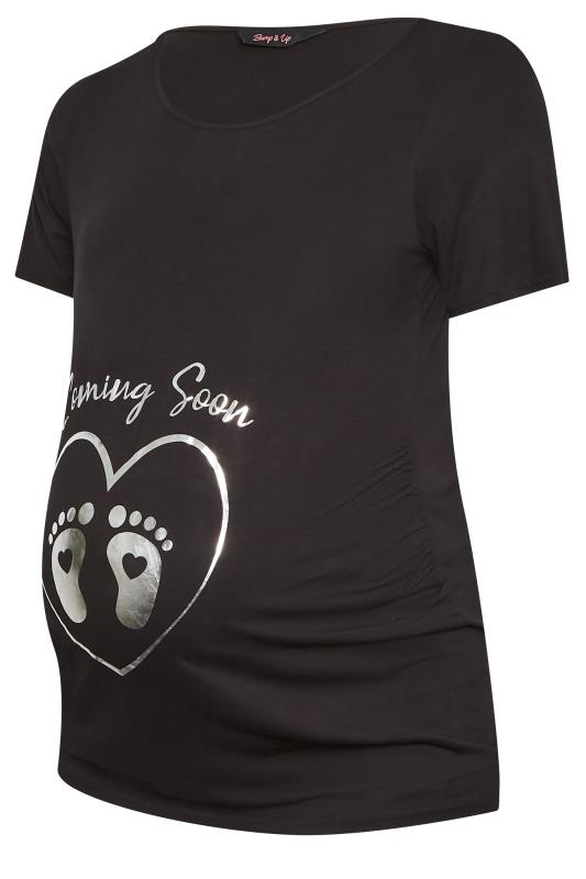 BUMP IT UP MATERNITY Plus Size Black 'Coming Soon' Slogan T-shirt | Yours Clothing 7