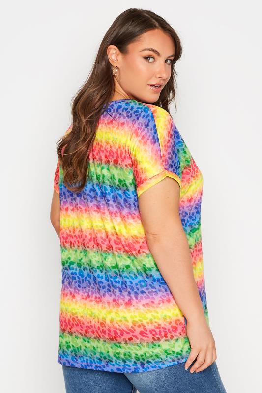 Curve Yellow & Pink Rainbow Stripe Leopard Print T-Shirt 3