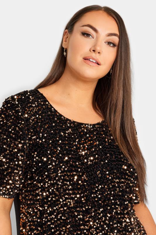 YOURS LONDON Plus Size Gold Velvet Sequin Front Top | Yours Clothing 5