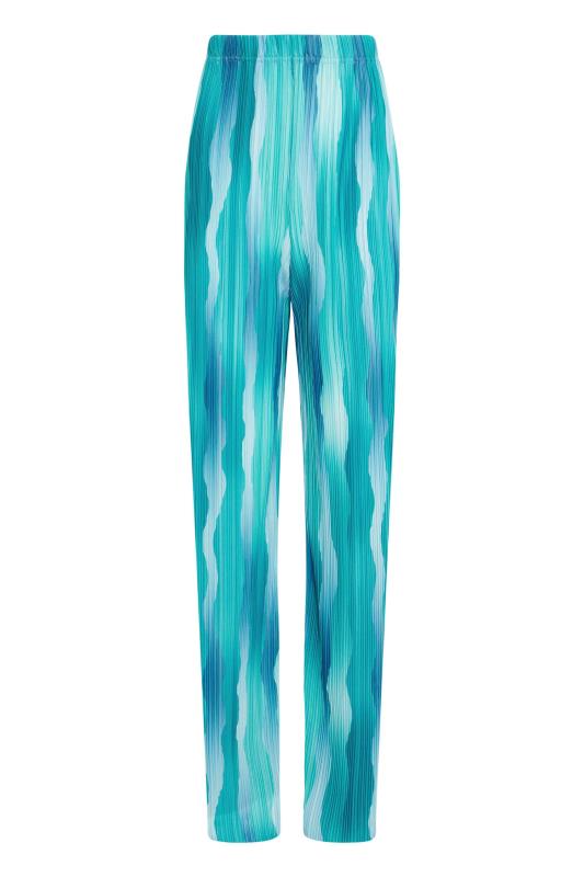 LTS Tall Women's Blue Wave Print Plisse Wide Leg Trousers | Long Tall Sally 4