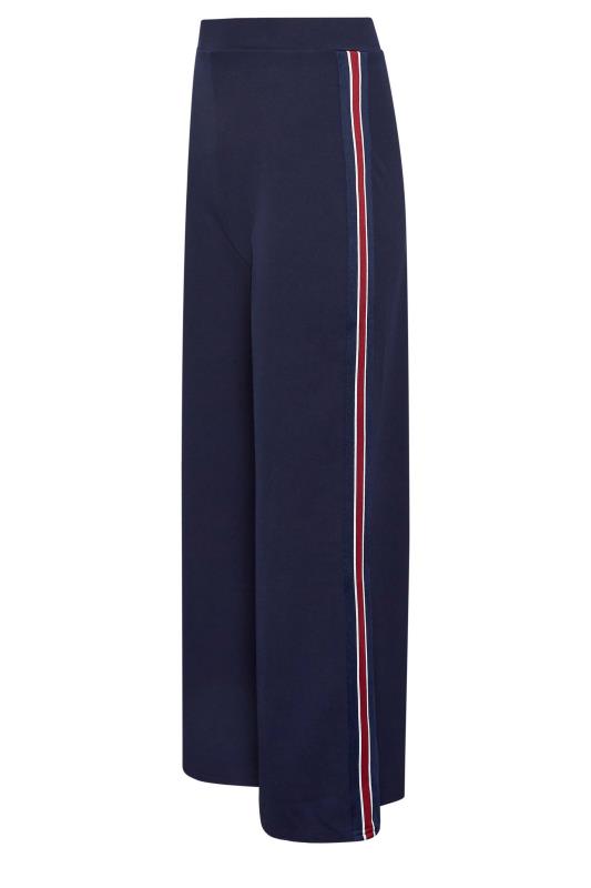 YOURS PETITE Plus Size Navy Blue Block Stripe Wide Leg Trousers | Yours Clothing 4