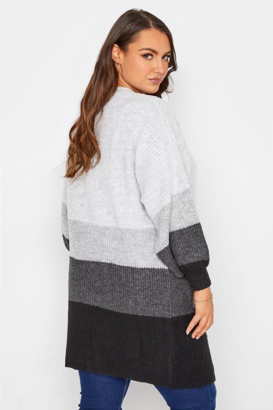 Plus Size Curve Grey Stripe Knitted Cardigan | Yours Clothing 3