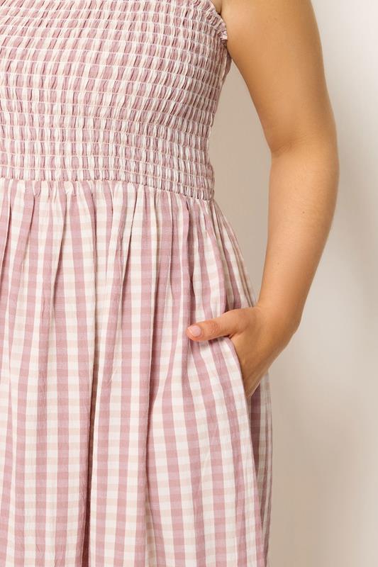 YOURS Plus Size Pink Gingham Shirred Sundress | Yours Clothing 4