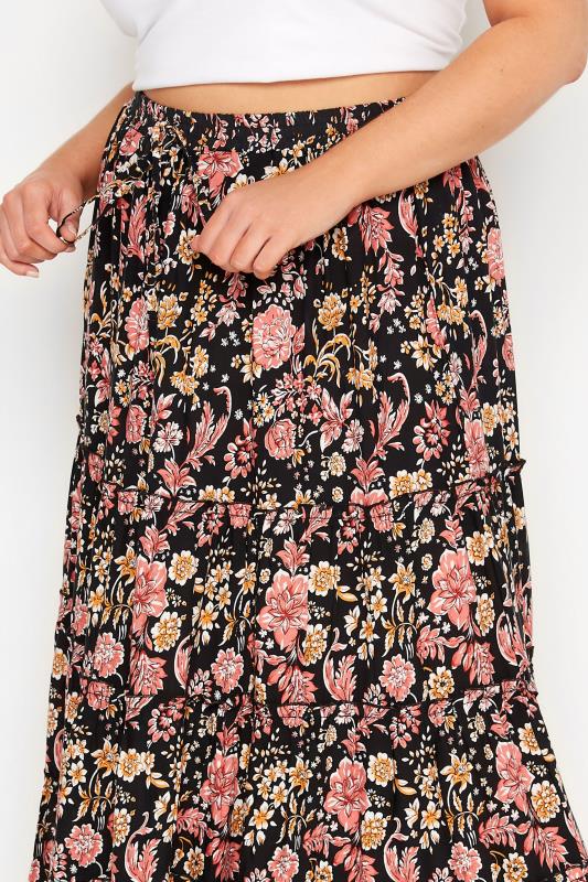 Curve Black Floral Tiered Gypsy Maxi Skirt 3