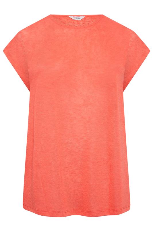 YOURS Curve Plus Size Coral Orange Linen Look T-Shirt | Yours Clothing 5