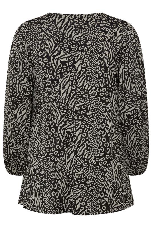 Plus Size Black Mixed Animal Print Pleat Front Top | Yours Clothing 7