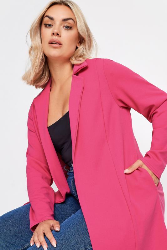 YOURS Curve Plus Size Hot Pink Longline Blazer | Yours Clothing  5