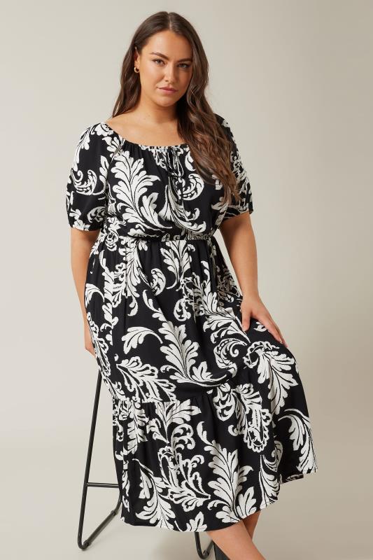 EVANS Plus Size Black Abstract Print Tiered Midi Dress | Evans  1