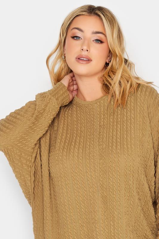YOURS Plus Size Brown Jacquard Ribbed Top | Yours Clothing 4