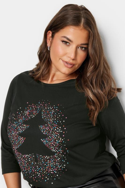 YOURS Plus Size Black Christmas Tree Novelty T-Shirt | Yours Clothing 4