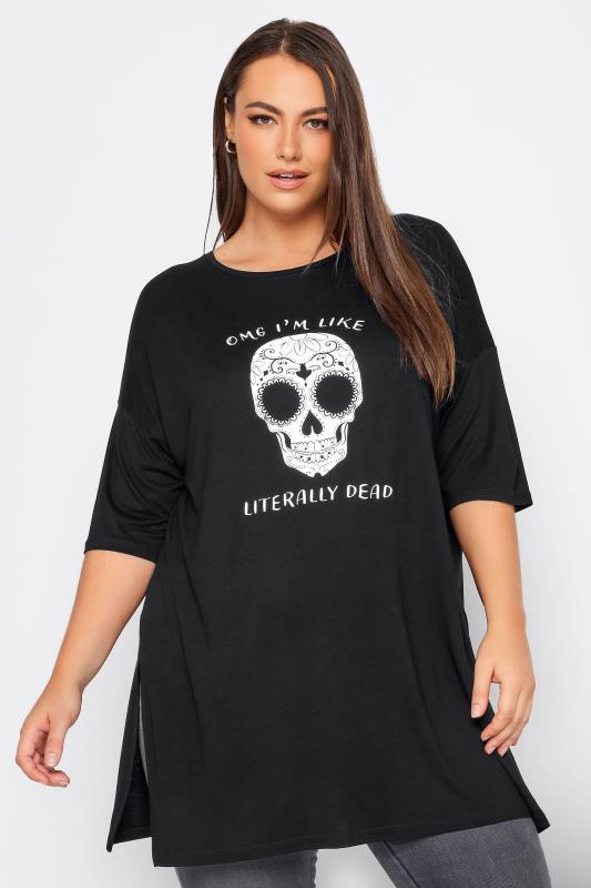 YOURS Curve Plus Size Black 'Literally Dead' Slogan T-Shirt | Yours Clothing  1