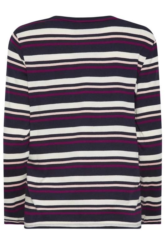 M&Co Navy Blue Stripe Long Sleeve Cotton T-Shirt | M&Co 7