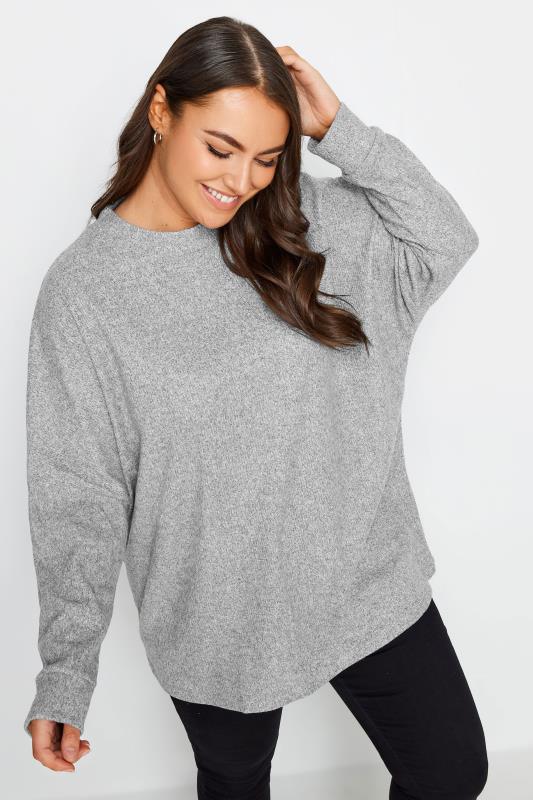 YOURS LUXURY Plus Size Grey Soft Touch Ribbed Jumper | Yours Clothing 1