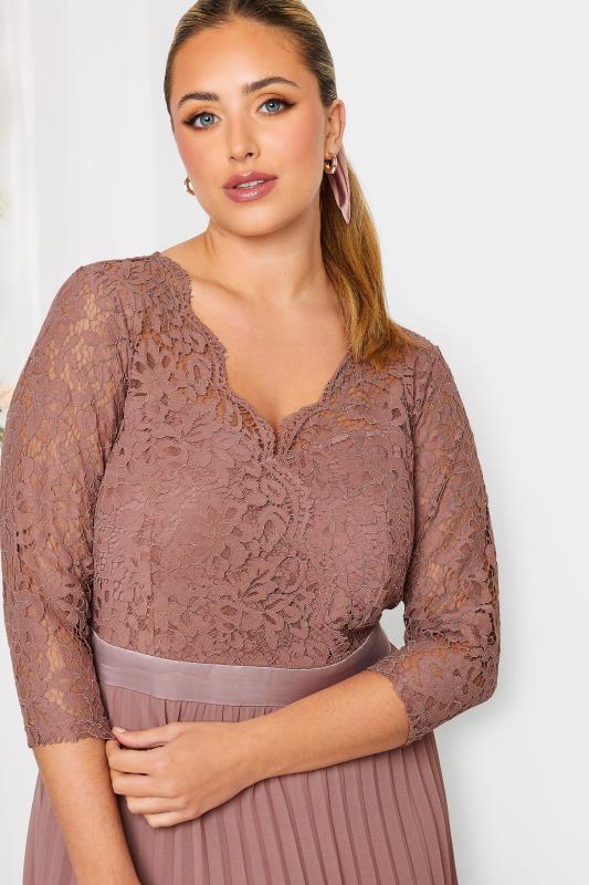 Plus Size YOURS LONDON Curve Blush Pink Lace Pleated Maxi Dress | Yours Clothing  4