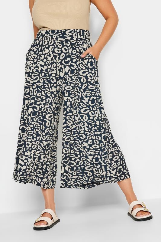 Plus Size  YOURS Curve Blue & Natural Abstract Print Midaxi Culottes